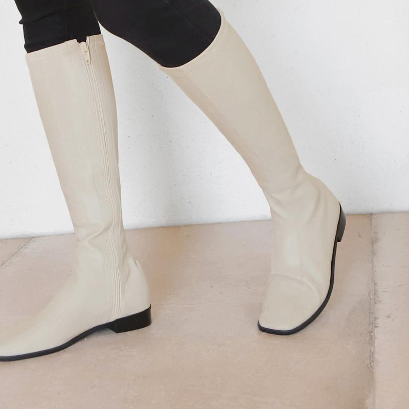 

2020 Ladies Knee Boots Square Toe Thick Heel High Heel Women's Shoes Autumn and Winter All Matching Sexy Women's Boots Size34-431, White 4cm