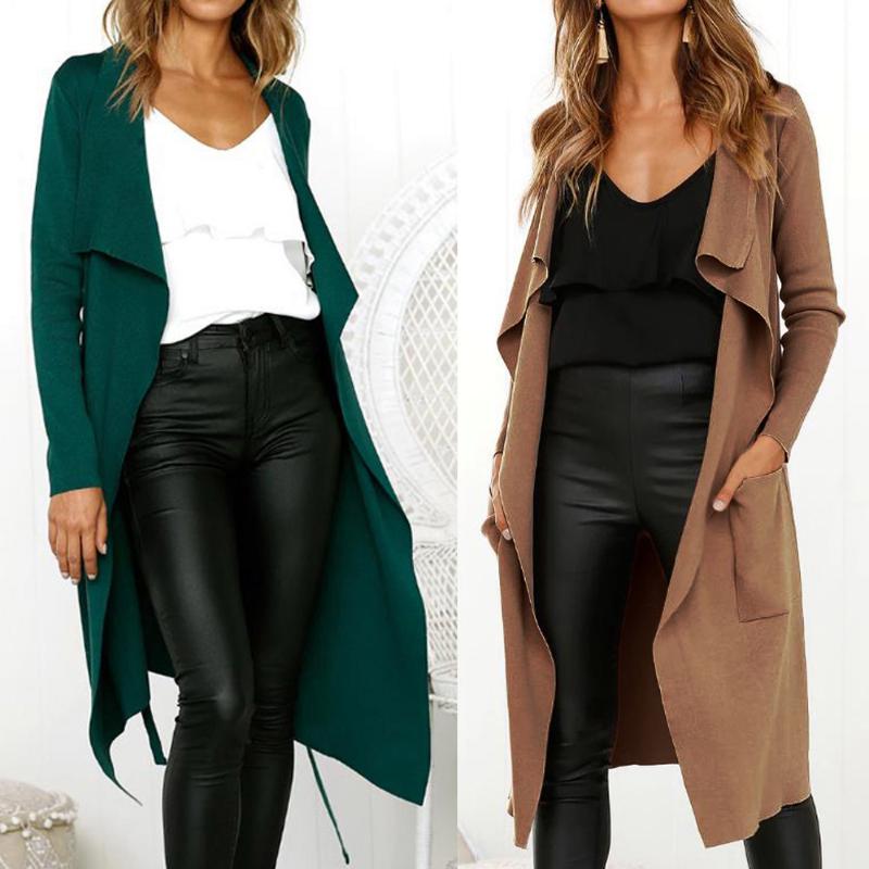 

Women Autumn Winter Coat Long Sleeve Leather Open Front Short Cardigan Suit Jacket Solid Long Coat reloj mujer, Green