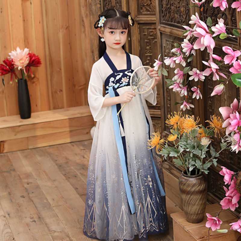 

Chinese Traditional Dress Costumes Hanfu For Girls Ancient Retro Tang New Year Suit Dance Cheongsam Kimono Toddler Cloth, Beige