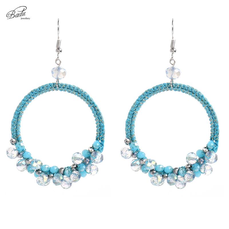 

Badu Big Round Drop Earring Vintage Crochet Crystal Women Hollow Dangle Earrings Handmade Jewelry Christmas Wholesale