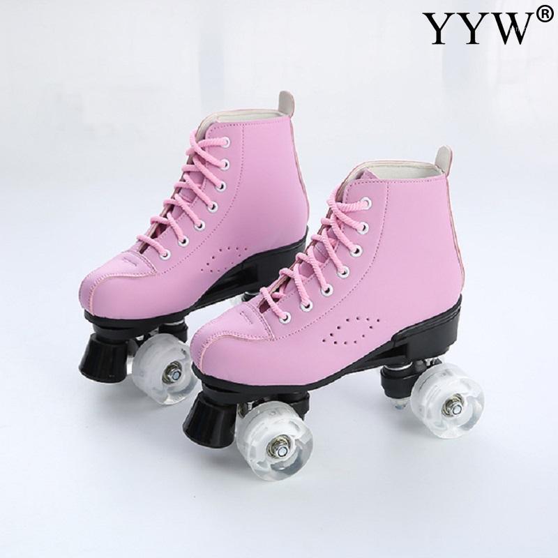 

Pink Roller Skates 4 Wheel Skates For Girls Base Wheels Pu Shoes Wheels Shipping Blue Skating Rollers Double Row Roller1, Pink(no flash