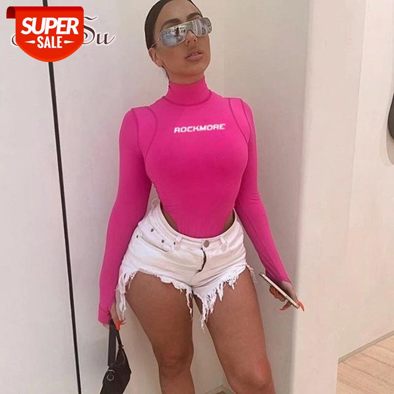 

ArtSu turtleneck bodysuit Long Sleeve Women Sexy neon bodysuit bodycon romper jumpsuit winter body mujer Streetwear ASJU20594 #U74C, Black;white