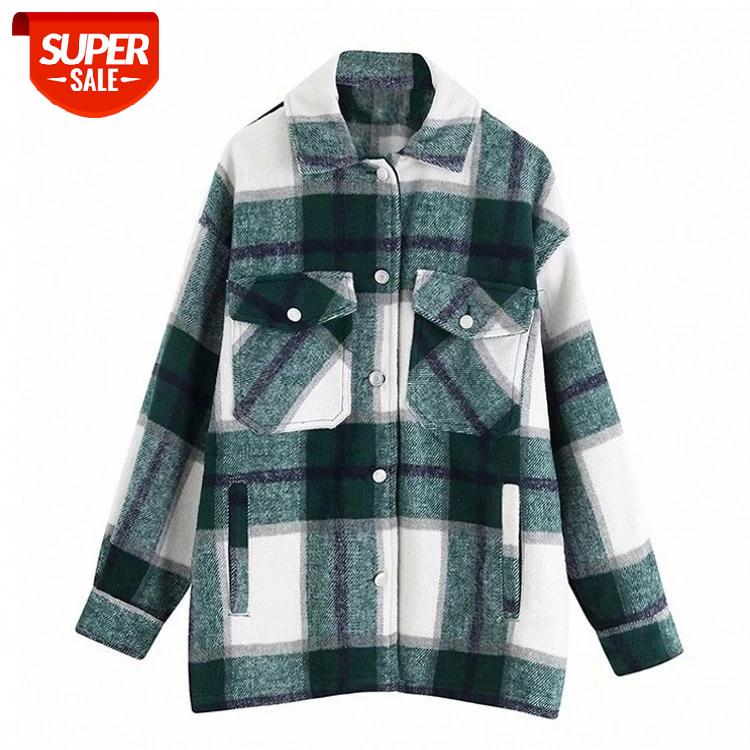 

Vintage Stylish Pockets Oversized Plaid Jacket Coat Women 2020 Fashion Lapel Collar Long Sleeve Loose Outerwear Chic Top #ct6M, Black;brown