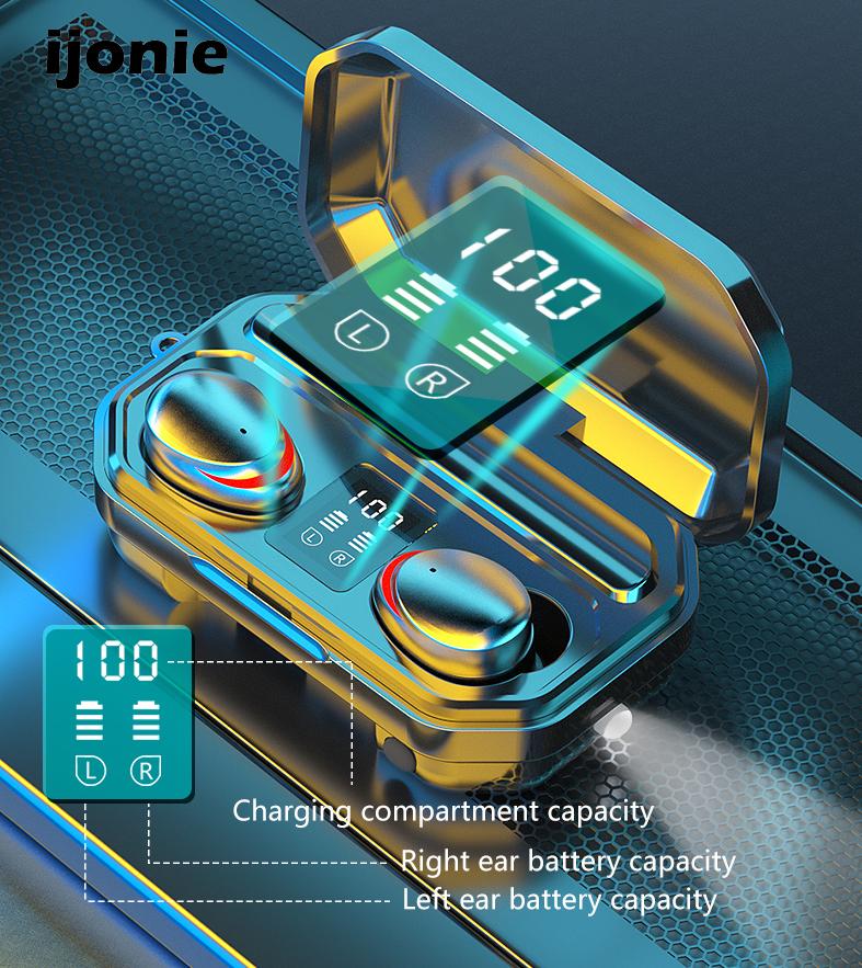 

Wireless Bluetooth Earphones LED Display TWS Sports Headset Wireless Charging Makeup Mirror Earbuds, Black