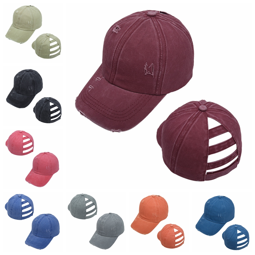 

11Colors Ponytail Messy Buns Hats Washed Torn Baseball Caps Cotton Unisex Visor Cap Hat Outdoor Snapbacks Breathable Party Hats RRA3803