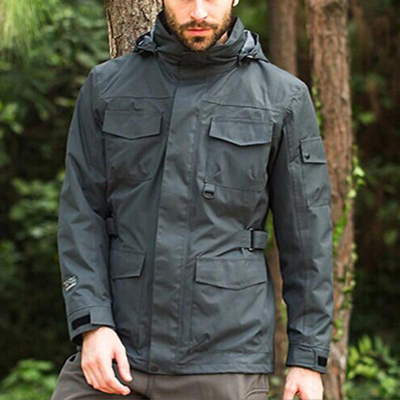 

Winter Men Hiking Camping Jackets Waterproof 3 in 1 Detachable Liner Outdoor Skiing Climbing Hooded Coat, Grey