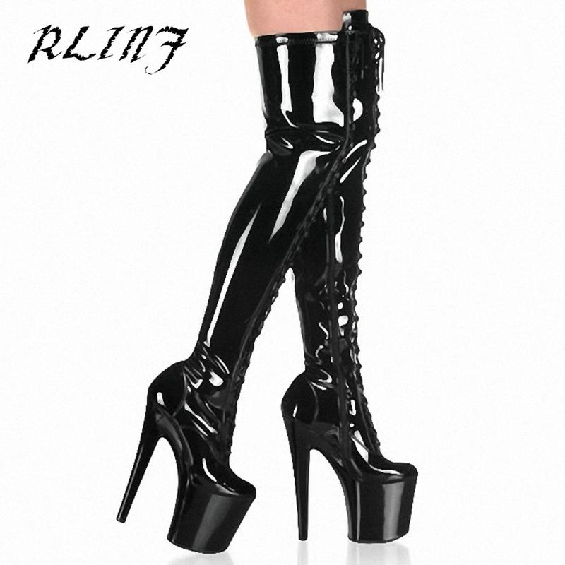

RLINF Trend Women Winter High Heels New 20cm Over Knee Patent Black Matte Black