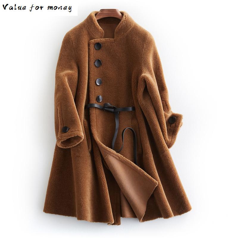 

Fur Real Coat 100% Wool Jacket Autumn Winter Coat Women Clothes 2021 Korean Vintage Sheep Shearling Suede Lining Tops ZT3768, Camel