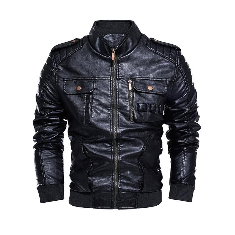 

Vintage Motorcycle Leather Jacket Men Leather Jacket Fleece Stand Collar Windbreaker Men Racing Car Chaqueta Hombre, Coffee
