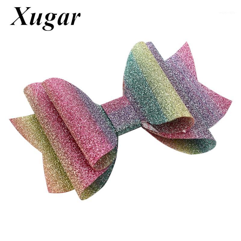 

Xugar 2 Pcs/lots 3" Rainbow Glitter Hair Clips For Girls Kids Stack Bling Hair Bows Princess Hairpins Accessories1, As the picture