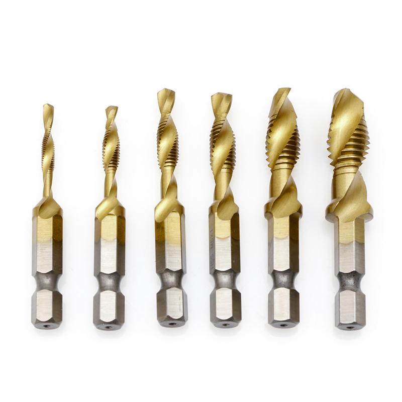 

6 x M3M10 Hex Shank Titanium Plated HSS Hand Screw Thread Metric Tap Drill Bits