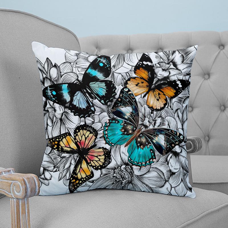

Flower Color Butterfly Printed Throw Pillow Case Plush fabric Pillowcase Home Decorative Pillow Hot, As pic