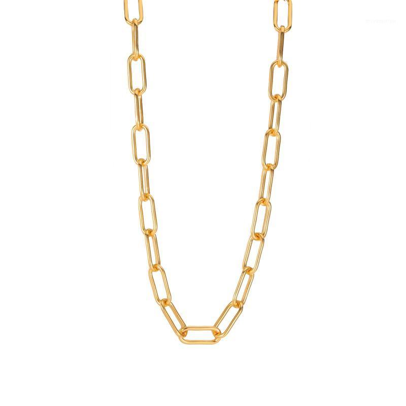 

Teamer Gold Plated Link Chain Necklace Perfect Layering Link Necklace Long Rectangle Chains Choker Paper Clip Women1