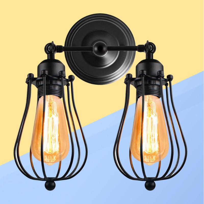 

Retro Wall Lamp E27 Double-headed Wall Lamp Creative Art Bedside Bedroom Black Decorative Light (Without Bulb