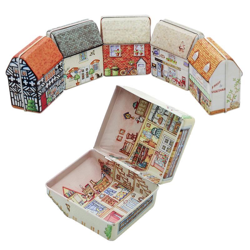 

Mini Metal Box Empty Tin Storage Box Tinplate Dream House Tin Metal Container Small Storage Kids Gift, As pic