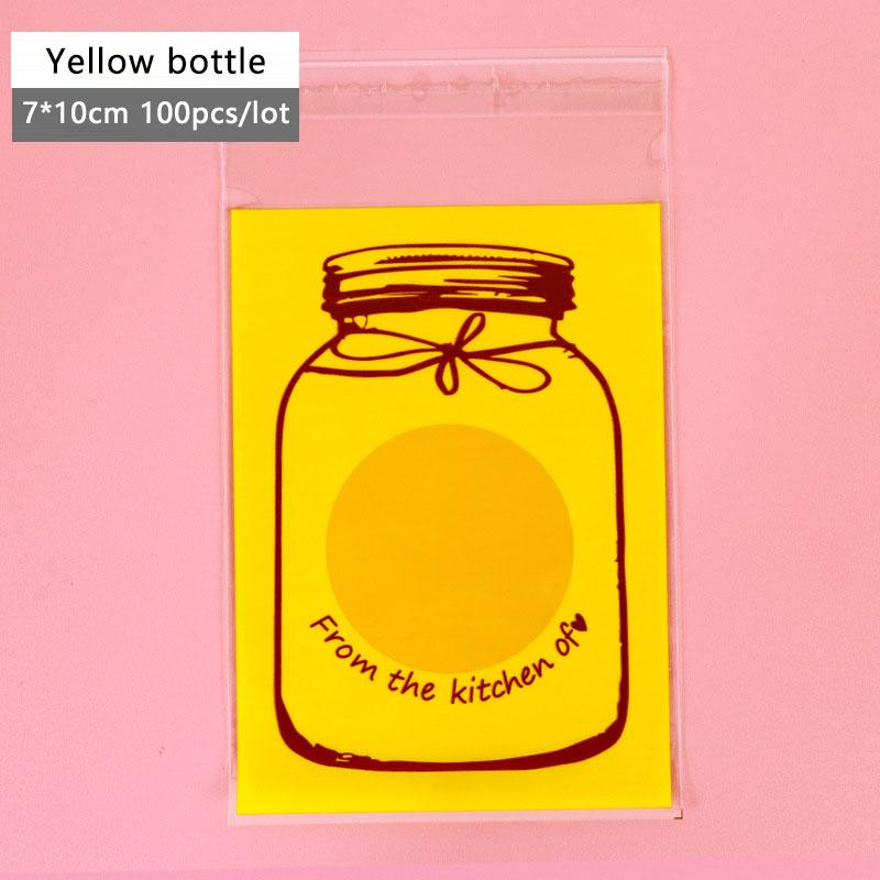 

100pcs/lot Self Adhesive Gift Bag Pure Yellow Cartoon Sugar Bottle Matte Soap Cookie Handmade Biscuit Birthday Party Favors Bags