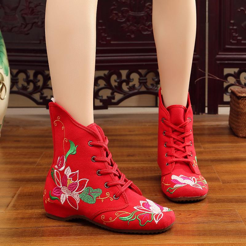 

Autumn and winter style mandala old Beijing ethnic embroidered boots high-top increase in ethnic embroidered shoes women, Black