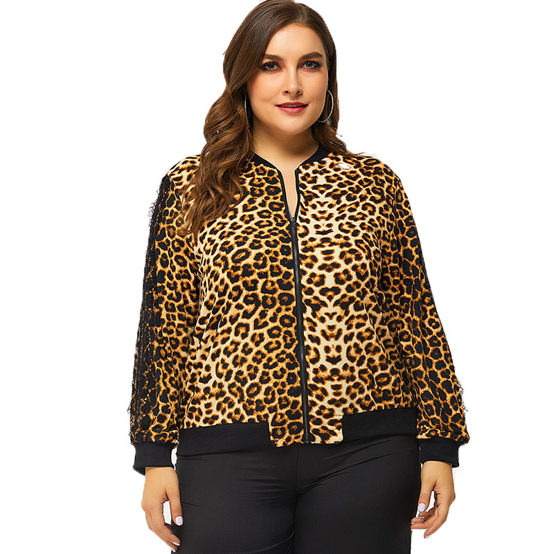 

2021 New Spring Autumn Europe America Women's Jackets Sleeve Turtlenecks with Leopard Zipper Jacket Outwear Plus Size 4xl X58B, Leopard print