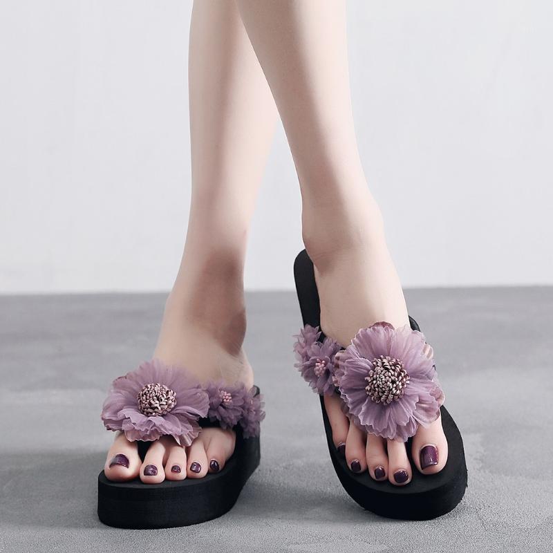

Summer Flip Flops Women Boho Outdoor Slippers Beach Sandals Women Flower Wedges Slippers Casual Shoes1, Purple