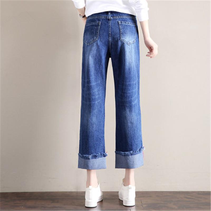 

Women's Autumn Fashion Jeans Large Sizes Female Casual Straight Jean Pants with Hole Ladies Denim Overalls LWL484, Blue