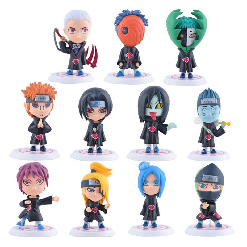 

11pcs Naruto Akatsuki Uchiha Itachi Madara Sasuke Hidan Orochimaru Tobi Pein Deidara Q Ver PVC Action Figure Model Toy 6-8cm Y200421