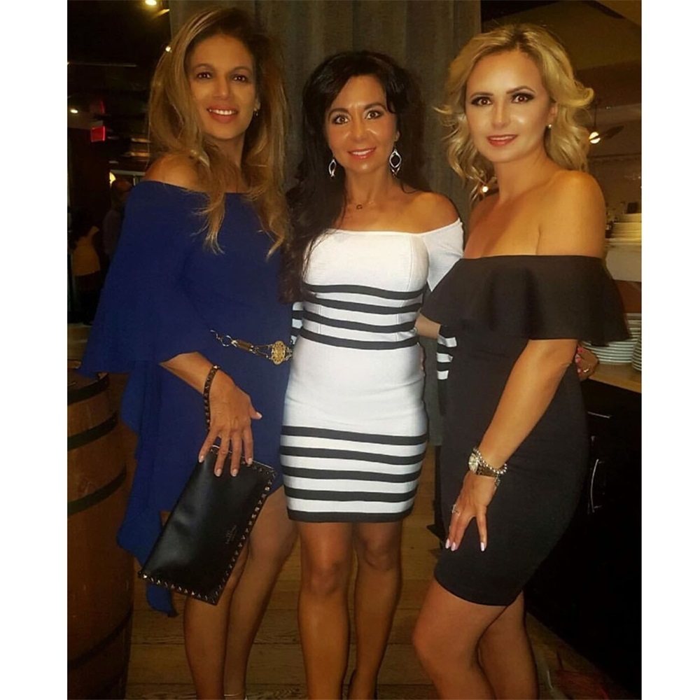 

2020 Manga Stripped Half Fashion Tight Bandage Women Hight Quality Short Dress Party Tjbx, White