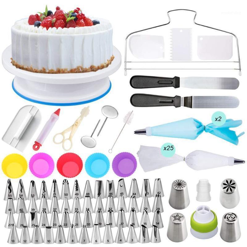 

107 pcs Cake Decorating Tools Professional Cupcake Decorating Kit Rotating Turntable Stand Icing Spatula Frosting & Pipings Bags1