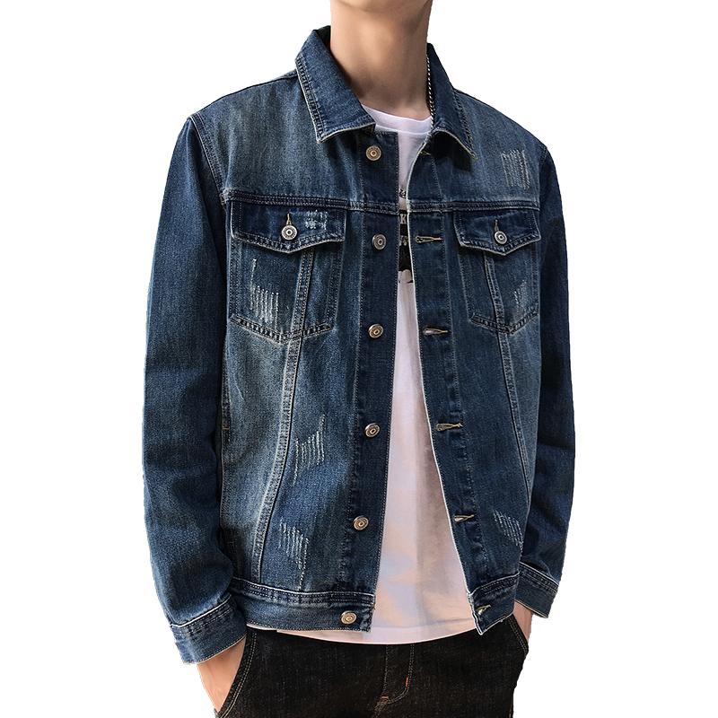 

2021 Spring Mens Denim Jacket Trendy Fashion Ripped Denim Jacket Mens Jean Jackets Male Bomber Windbreaker Cowboy Coats 5XL,939, Dark blue