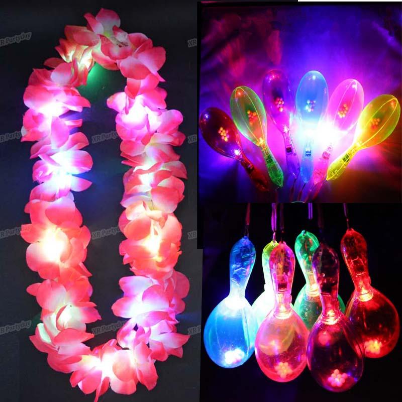 

Glow Maraca Hawaii Luau Party LED Glow Flower Lei Necklace Hula Garland Wreath Party home decor birthday Christmas Xmas