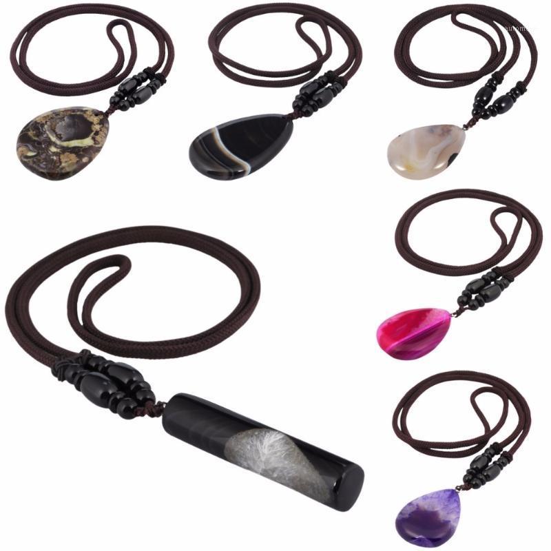 

TUMBEELLUWA Healing Crystal Teardrop Onyx Pendant Cord Necklace for Women Men1