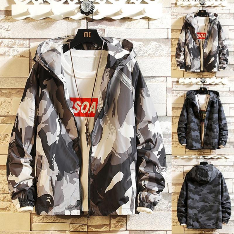 

Mens Bomber jackets Men's Autumn Spring Fashion Printed Hooded Jackets Outwear Tops Coat Plus Size Windbreaker jaqueta masculina, Black