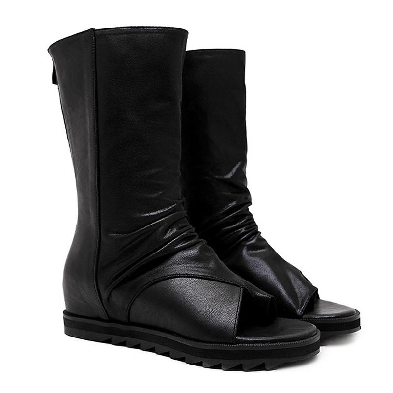 

2020 summer new outdoor ladies sandals with fish mouth Roman slope with high to help increase the toe long tube female boots