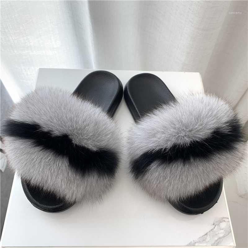 

2020 Hot Women Real Fur Slides Laides Flat Heel Home Furry Flat Sandals Woman Luxury Cute Fluffy House Fur Slides Flip Flop1, Apple green