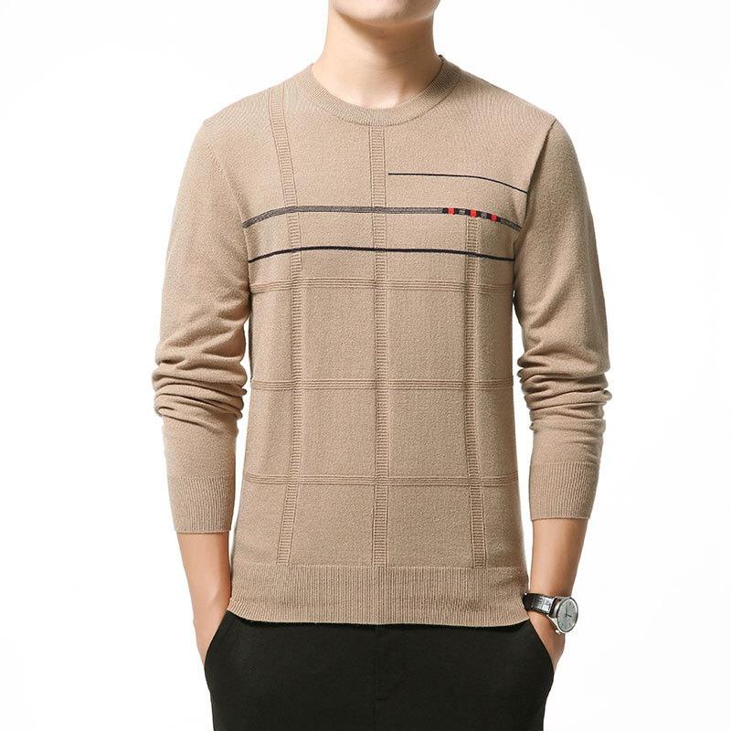

Brand Sweater Men Clothing 2020 Autumn Winter Knitwear Warm Pullover Men Fashion Striped Casual O-Neck Pull Homme XR6604, Khaki