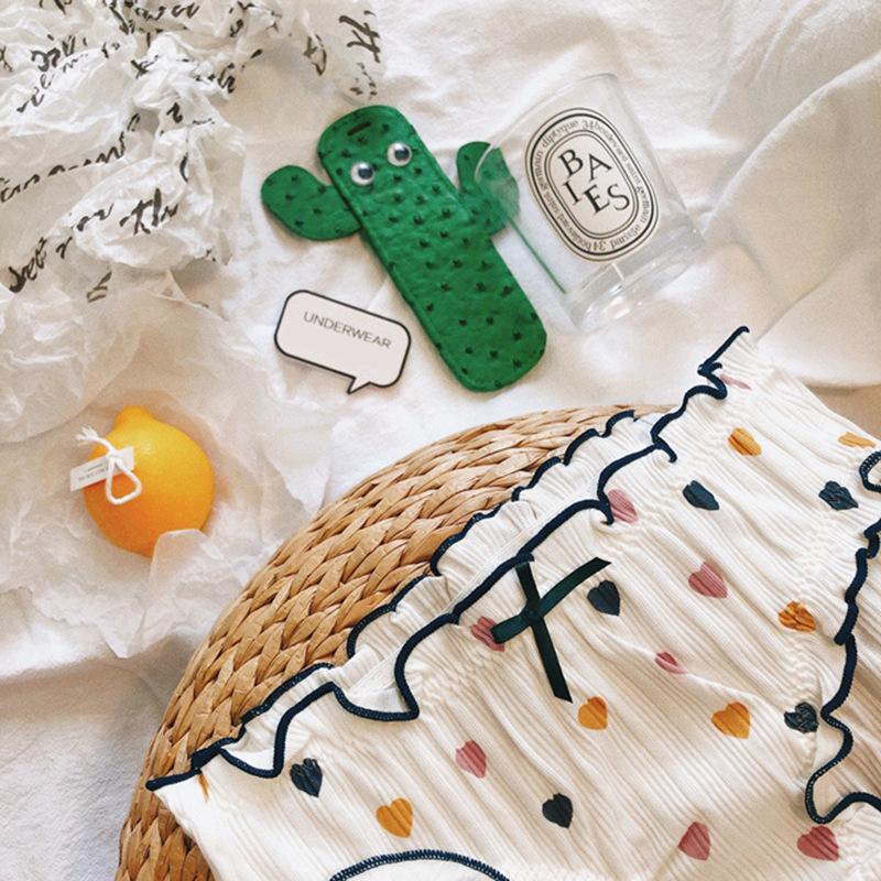 

Japanese Cute And Sweet Student Girl Briefs Ruffled Cotton Comfortable Love Sports Women's Mid-waist Underwear Paintes, White