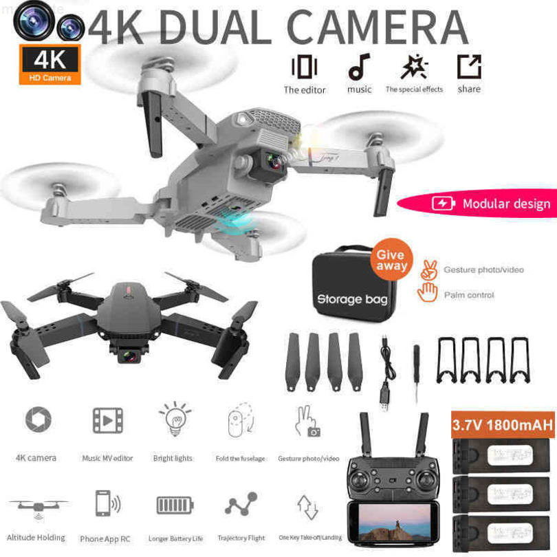 

UAV, dual 4K HD cameras, 1080p, 720p, aerial photography, folding helicopter, professional height maintenance, gifts, Grey 720p 1b