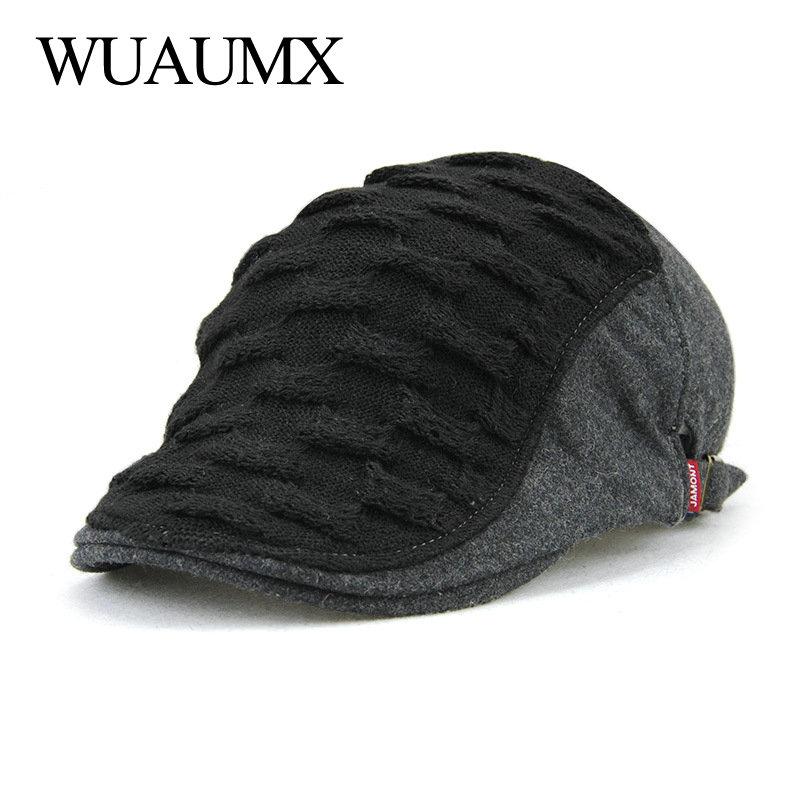 

Wuaumx Autumn Winter Beret Hats For Men Women knitting Berets Peaked Cap Leisure Warmer Knitted Cap Casquette Boina Masculina, Black