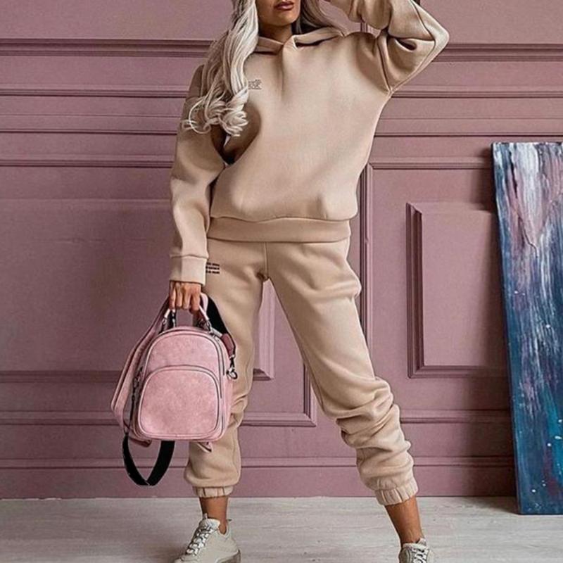 

Two Piece Casual Fleece Tracksuit Women' Sets Oversized Hooded Long Sleeve Women Hoodie Suit Winter Solid Sport Pants Lady Set, Black