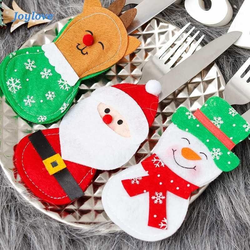 

JOYLOVE Santa Hat Reindeer Christmas Pocket Fork Knife Cutlery Holder Bag Home Party Table Dinner Decoration Tableware 2020 New1