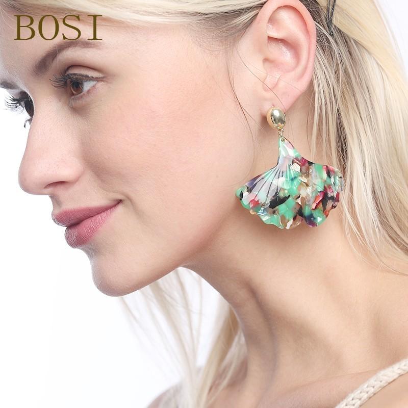 

Earrings For Women Leaf Acrylic Boho Acetate 2021 Dangle Drop Earings Fashion Big Green Bohemian Accessories Geometric korean