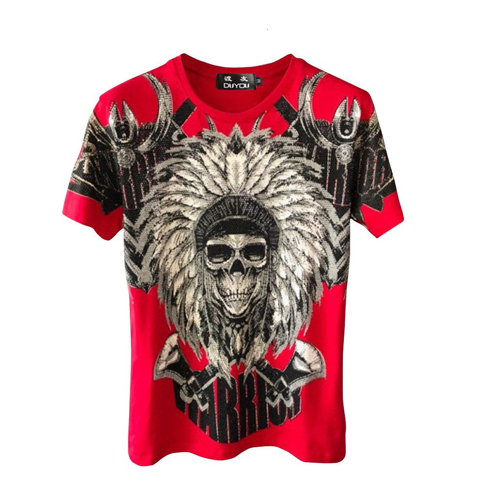 

T-shirt King of Bling Crystal Skull Round Neck Shirts for Men 100% Cotton Short Sleeve Tees Camisetas Hombre Pp Dy23 S6so, Red
