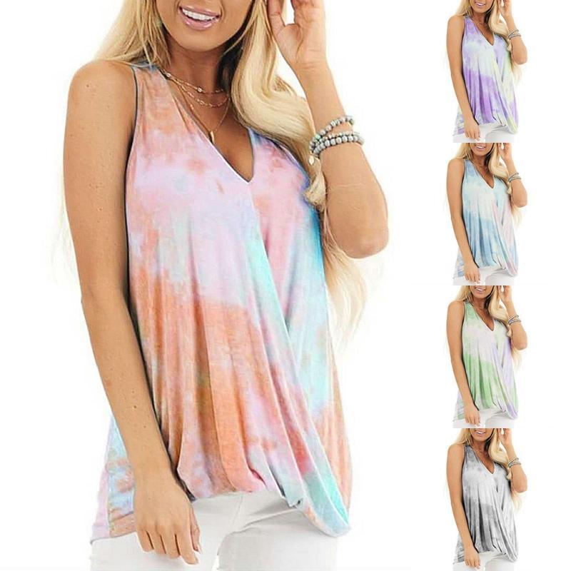 

Summer Women's Gradient Printed Sleeveless T-Shirt Tanks tie-dye printed sport Tops Beach Party Loose Top Casual Clothes#0521Y30, Green
