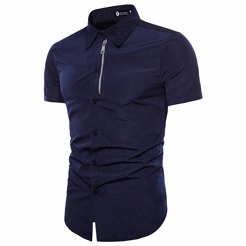 Chemise pour hommes Bouton de couleur massif non imprimante Collier Casual Casual Daily Fermeture à glissière à manches courtes Simple poids lége