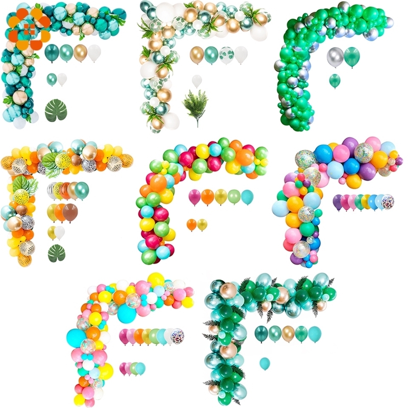 

100pcs Balloon Arch Kit Green Confetti Metal Balloon Wedding Birthday Jungle Party Decor Baby Shower Hawaii Party Latex Balloon 201023