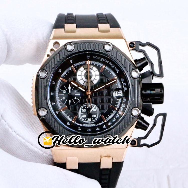 

3A New Oak 26165 Miyota Quartz Chronograph Mens Watch Black Texture Dial Two Tone Rose Gold Steel Rubber Watches Sport Watches Hello_Watch, Waterproof service
