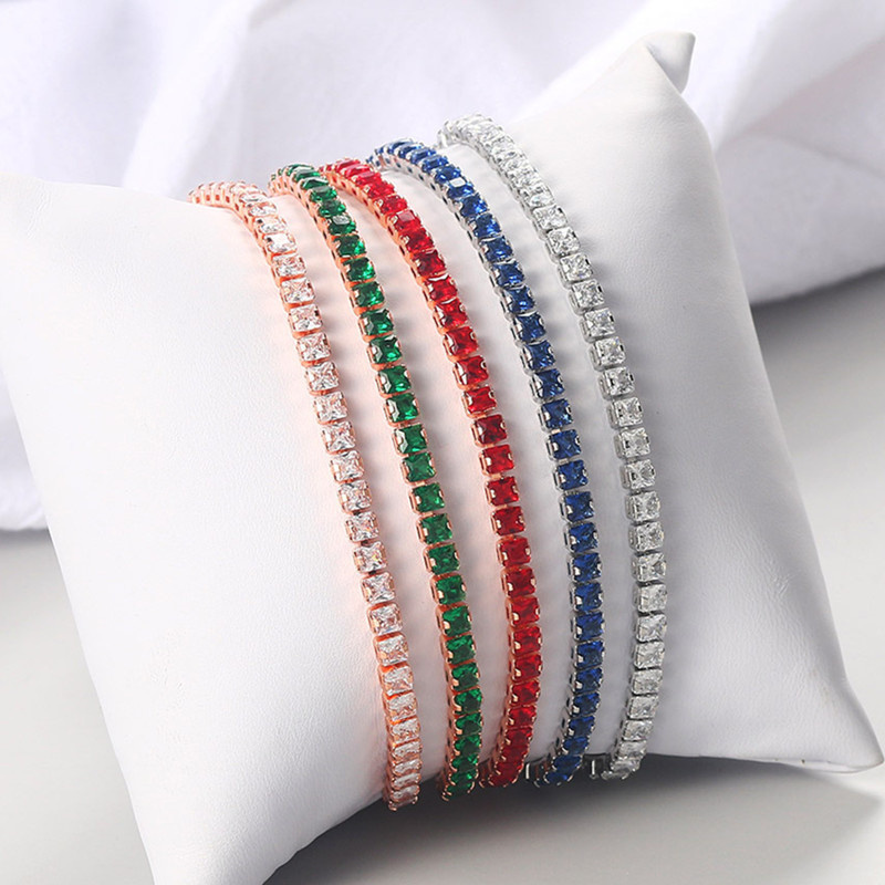 

Hotsale Women Tennis Bracelets Gold Plated 3MM Square CZ Bracelet Links for Girls Women Nice Gift for Friend, Golden;silver