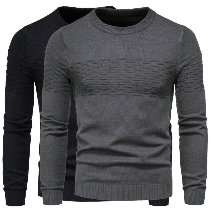 

2020 autumn new cotton men's knit sweater pullover round neck bottoming men's round neck sweater, Black