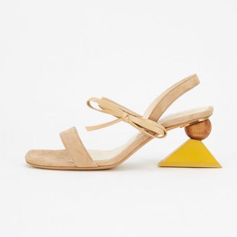 

Apricot Suede Women Sandals Back Strap 7cm Block High Heels Summer Wedding Shoes Butterfly Knot Ladies Sandalias 2021 Shoe, Beige