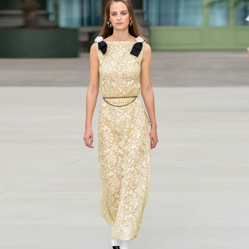 

Runway Sexy New Sling Flower Frizzy Thin Belt Adjustment Yellow Temperament Medium Length Dress High Quality Income Party Women 9oy1