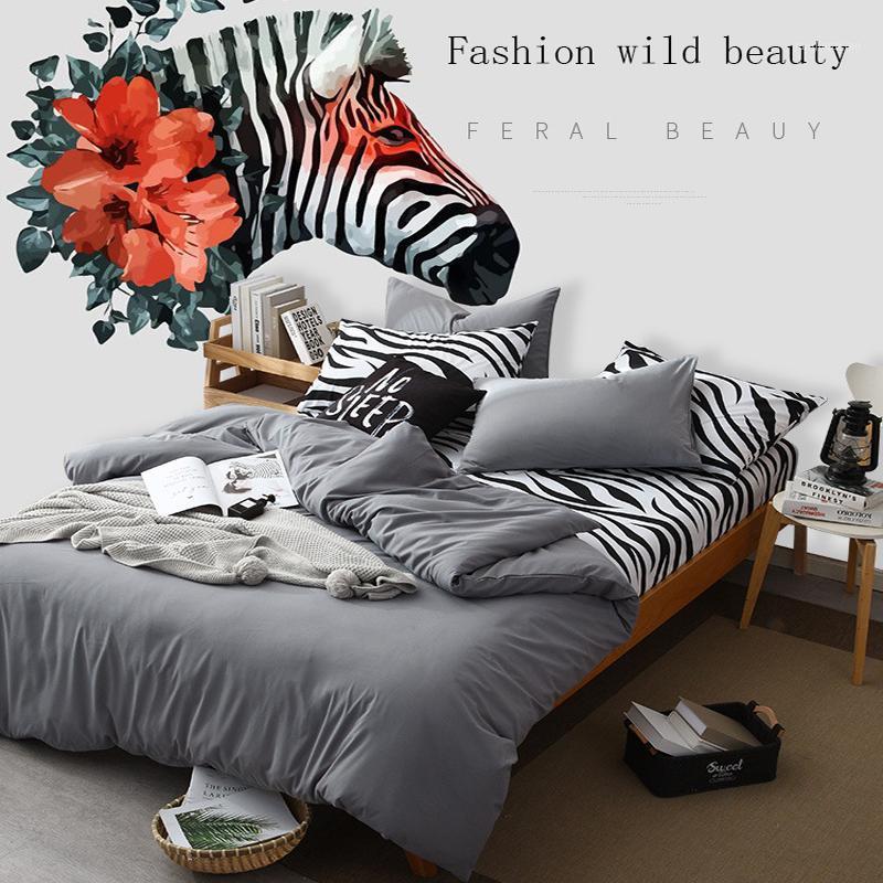 

Bedding Sets Classic Set 4 Size Grey Blue Flower Bed Linen 3/4pcs/set Duvet Cover Pastoral Sheet AB Side 20211, Style8